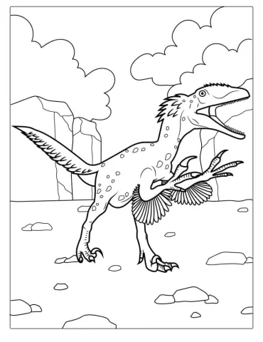 Easy Feathered Velociraptor Dinosaur Coloring Page
