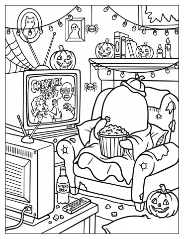 Ghost Eating Popcorn While Watching a Horror Movie
