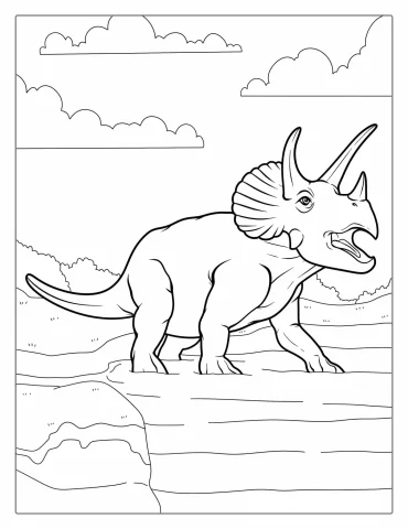 Adult Triceratops Walking Into Water Coloring Sheet