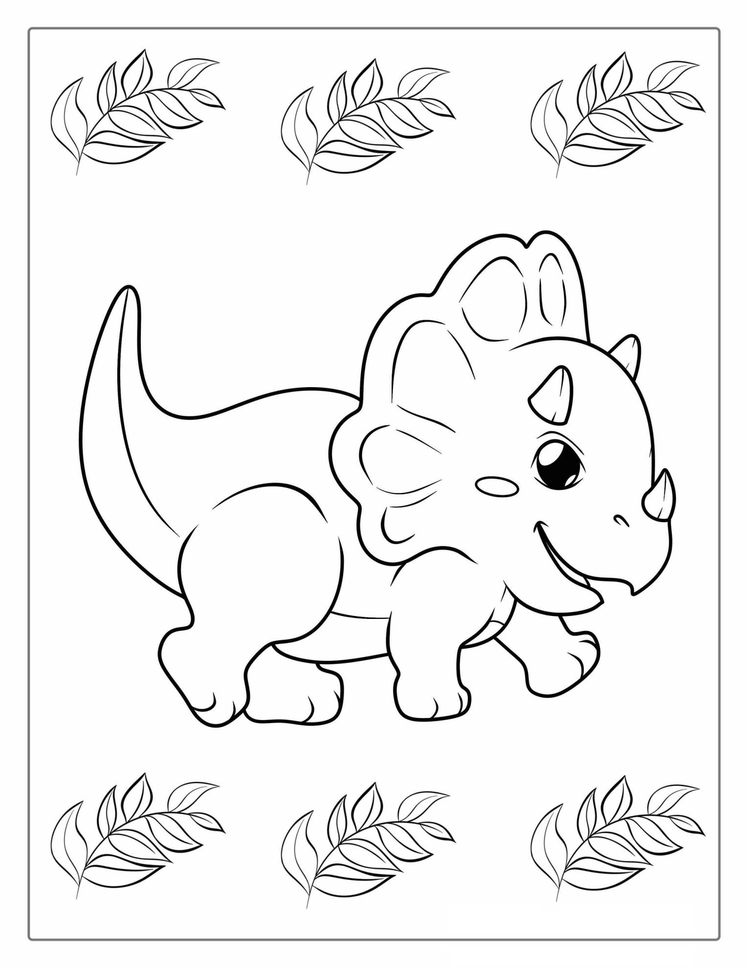 Easy Triceratops Dinosaur To Color For Kids