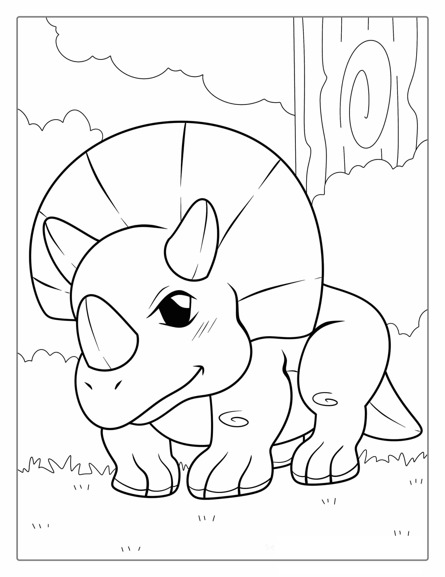 Simple Outline Of a Triceratops To Color
