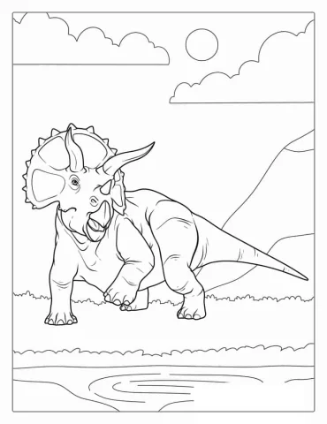 Coloring Page Of a Large Adult Triceratops