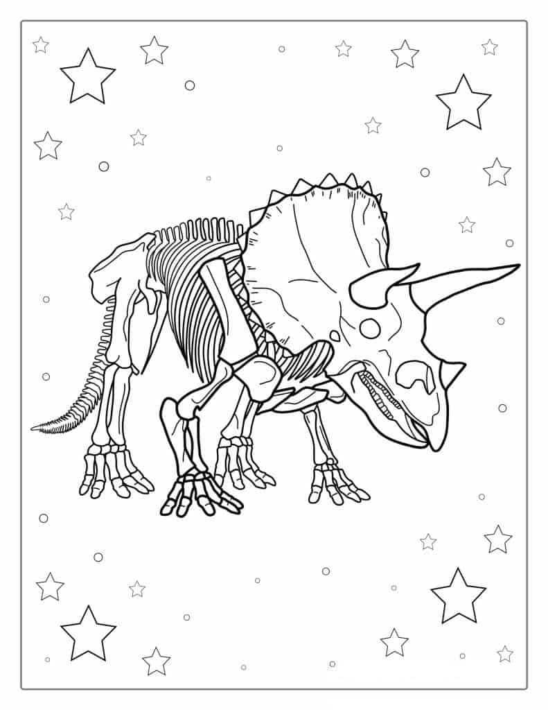 Triceratops Skeleton Fossil Coloring Page