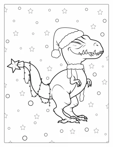 Christmas Themed T-Rex With Santa Hat To Color