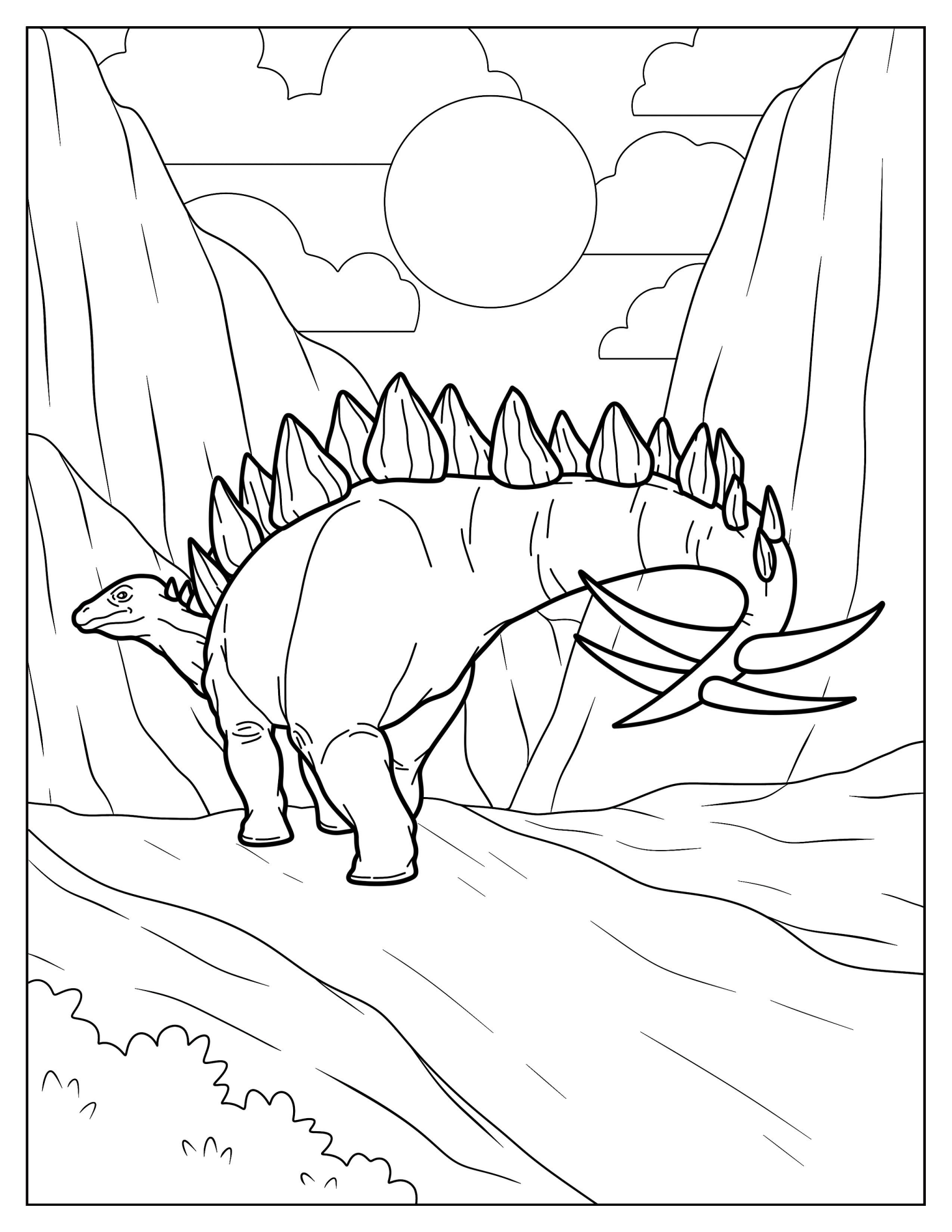 Stegosaurus In The Mountains Coloring Sheet