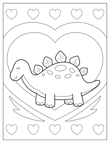 Kawaii Stegosaurus Inside Heart Coloring Sheet For Preschoolers