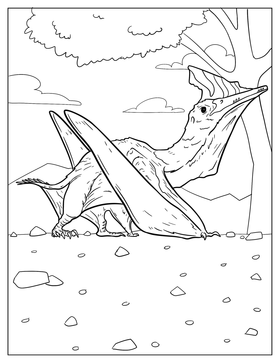 Pterodactyl Resting Beside Tree