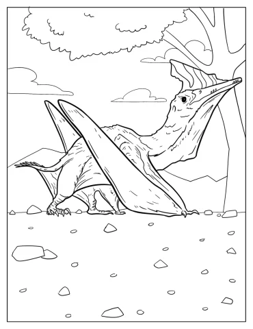 Pterodactyl Resting Beside Tree