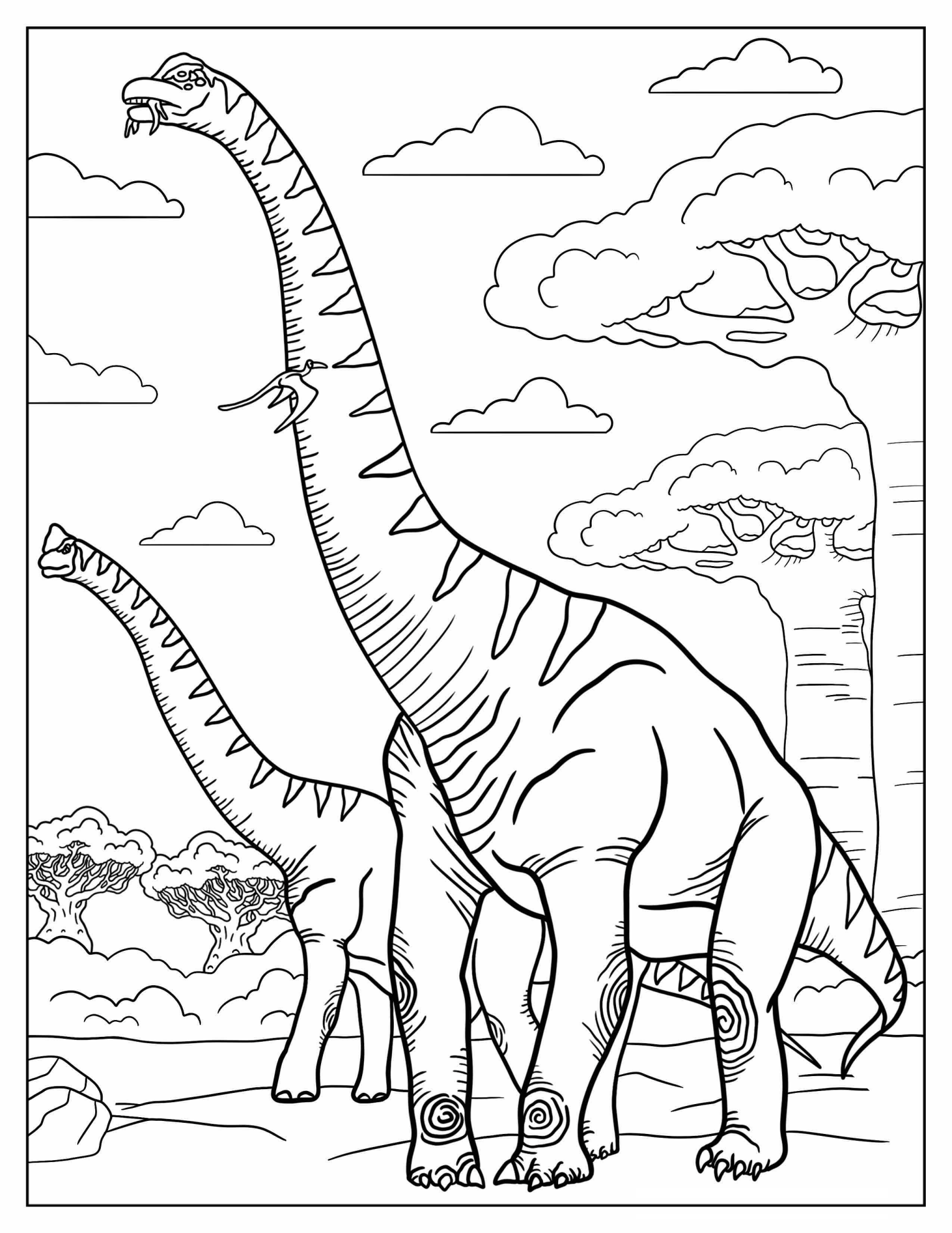 Coloring Page Of Realistic Brachiosaurus