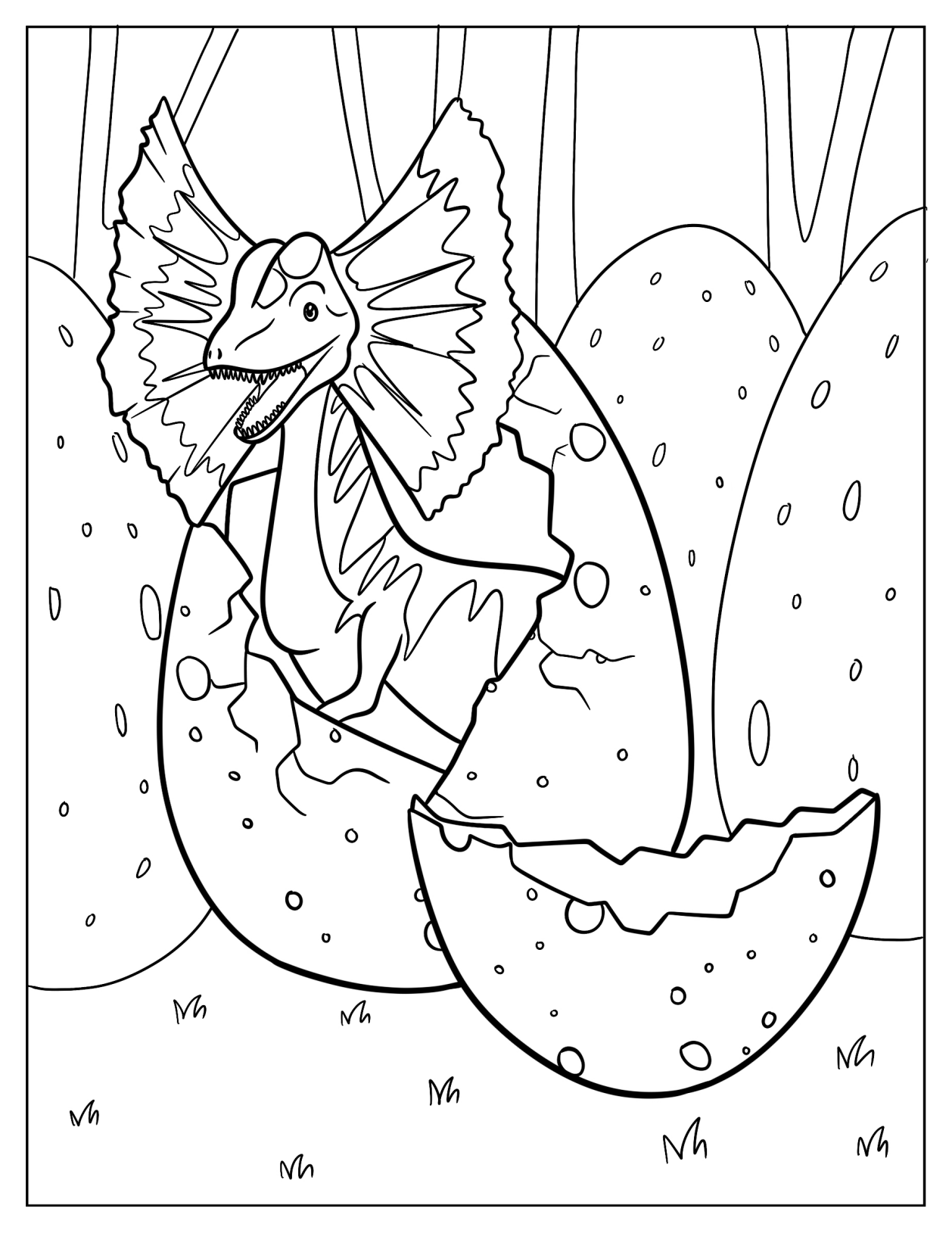 Newborn Dilophosaurus Hatching From Egg