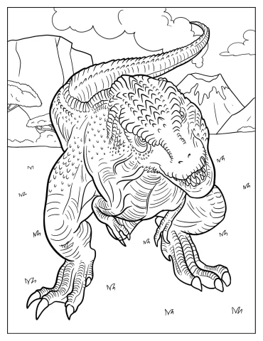 Detailed Gigantosaurus Crouching On The Grass Coloring Page
