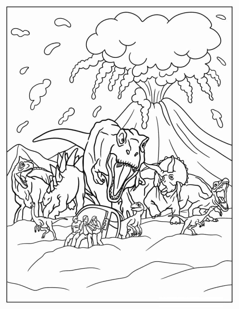 Jurassic World With Exploding Volcano And Dinosaurs