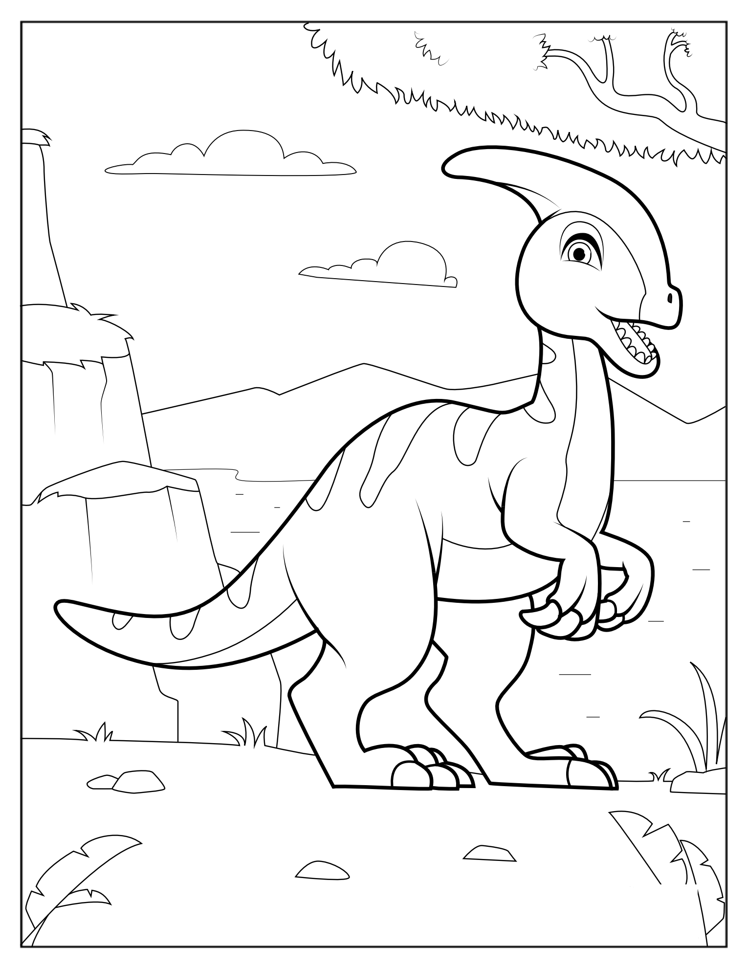 Cute Parasaurolophus Coloring Page For Kids