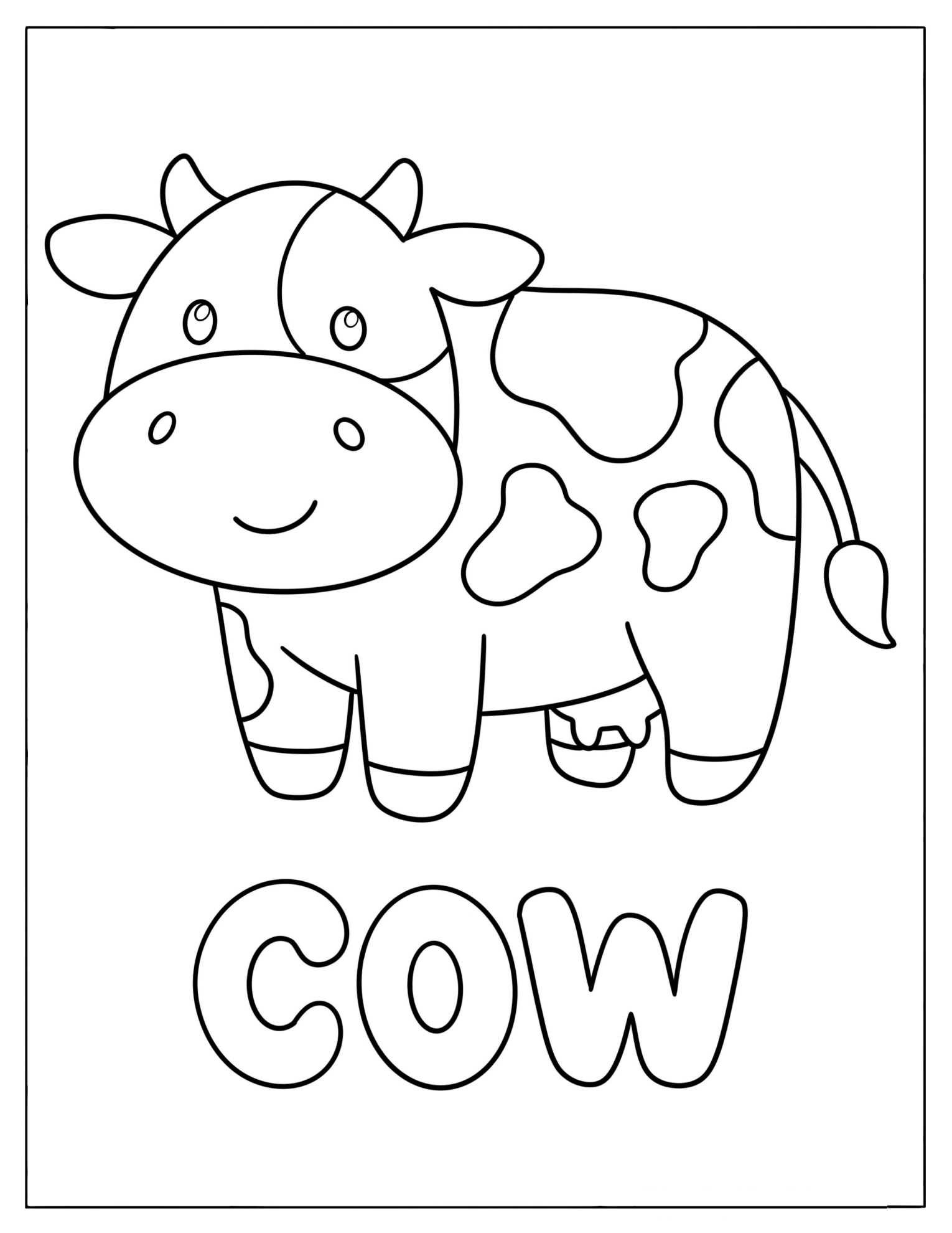 Chibi Cow Coloring Page for Toddlers