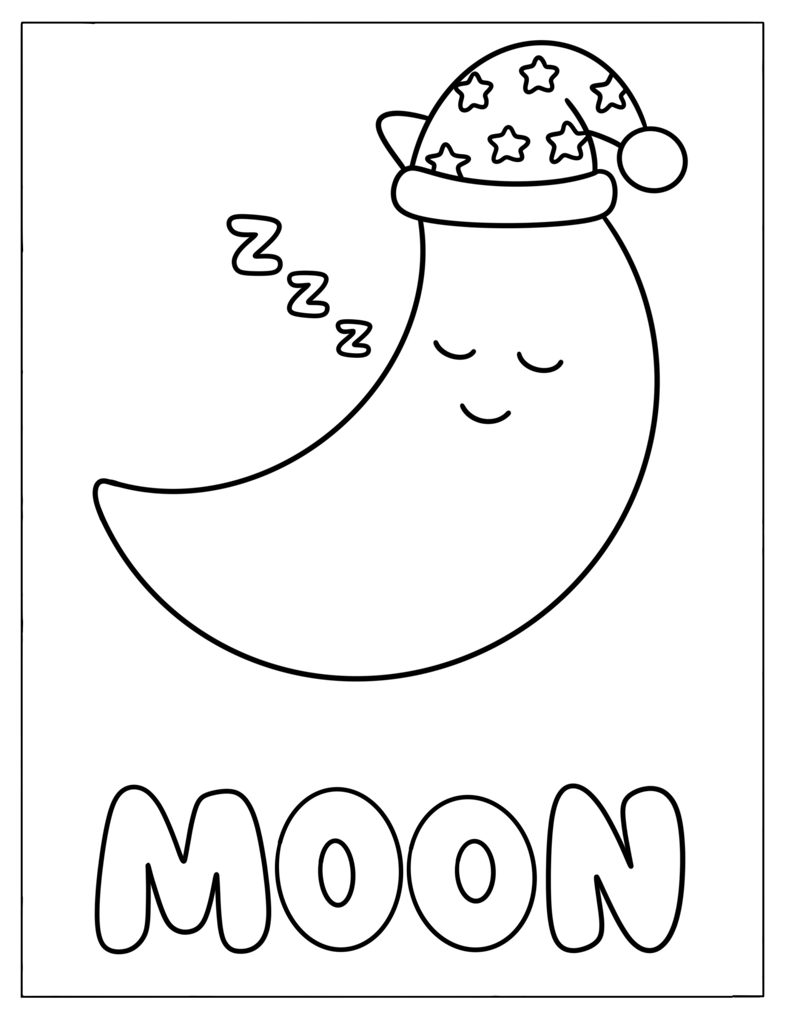 Snoozing Crescent Moon Coloring Page for Toddlers