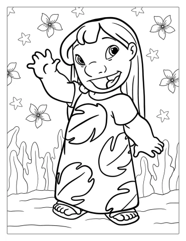 Easy Outline Of Lilo Wearing Red Dress To Color
