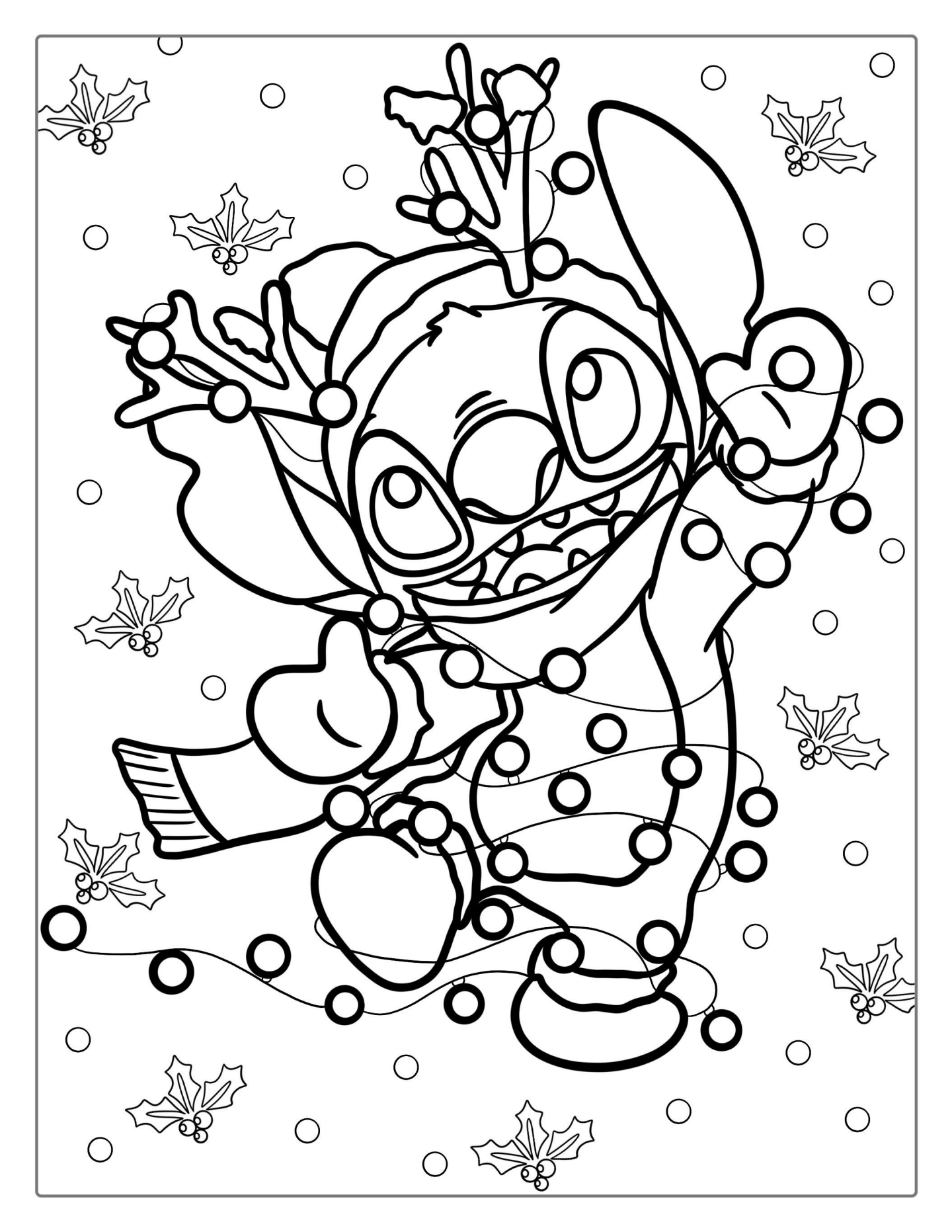 Stitch Tangled In Christmas Lights Coloring Page