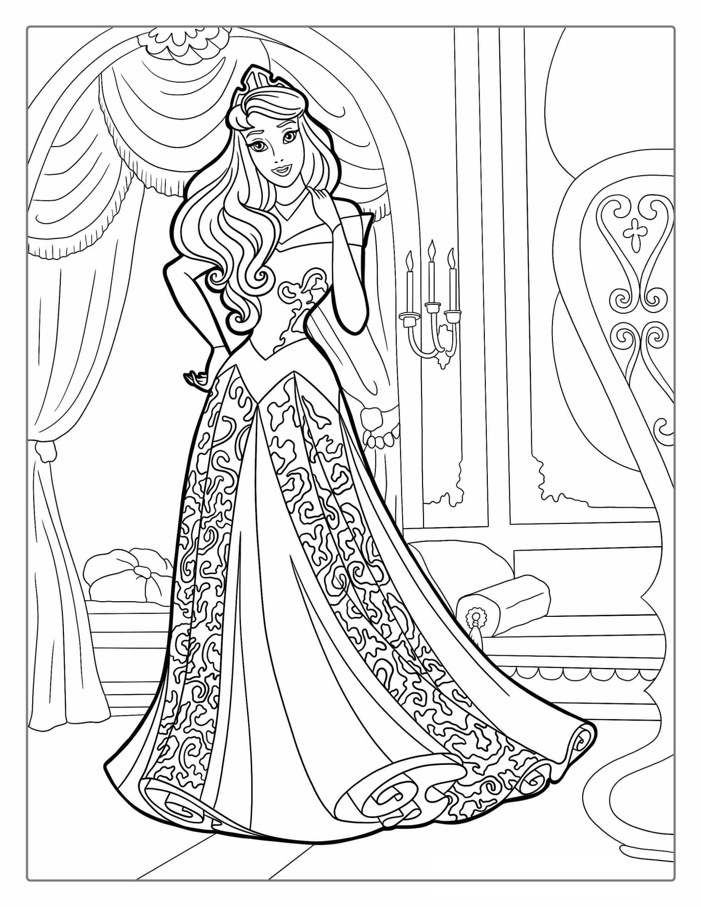 Princess Barbie In Gown Coloring Page