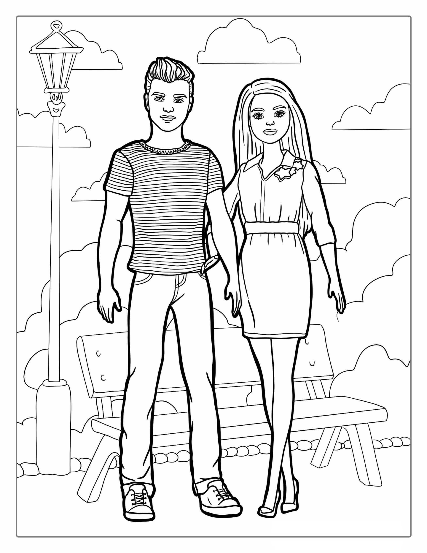 Barbie And Ken Walking In Park To Color