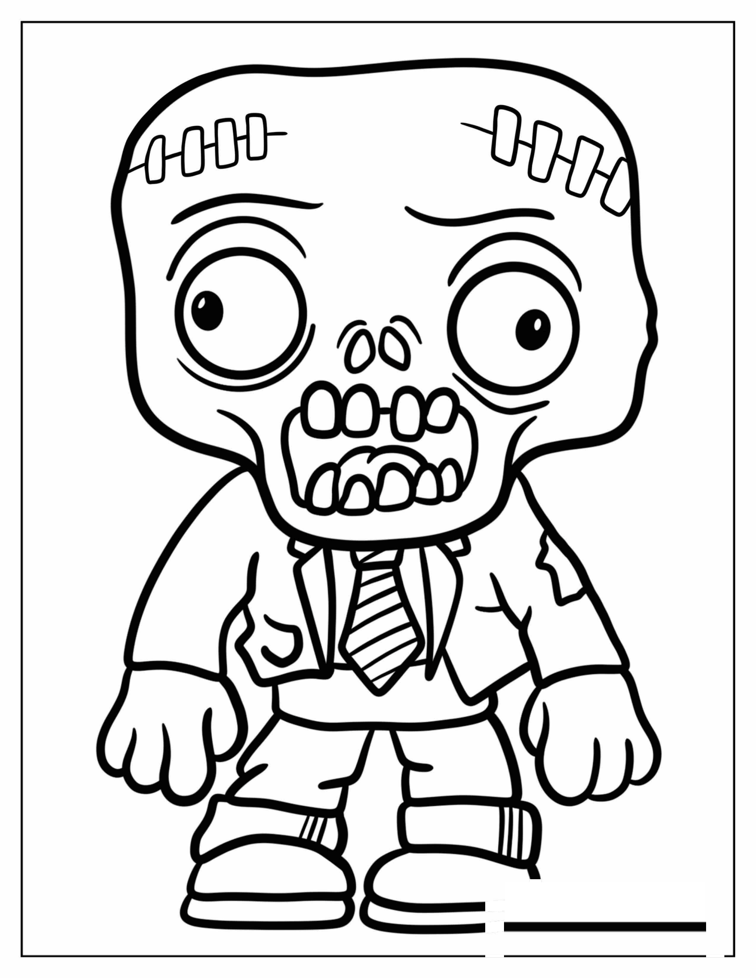 Easy Zombie In A Business Suit Coloring Page For Preschoolers