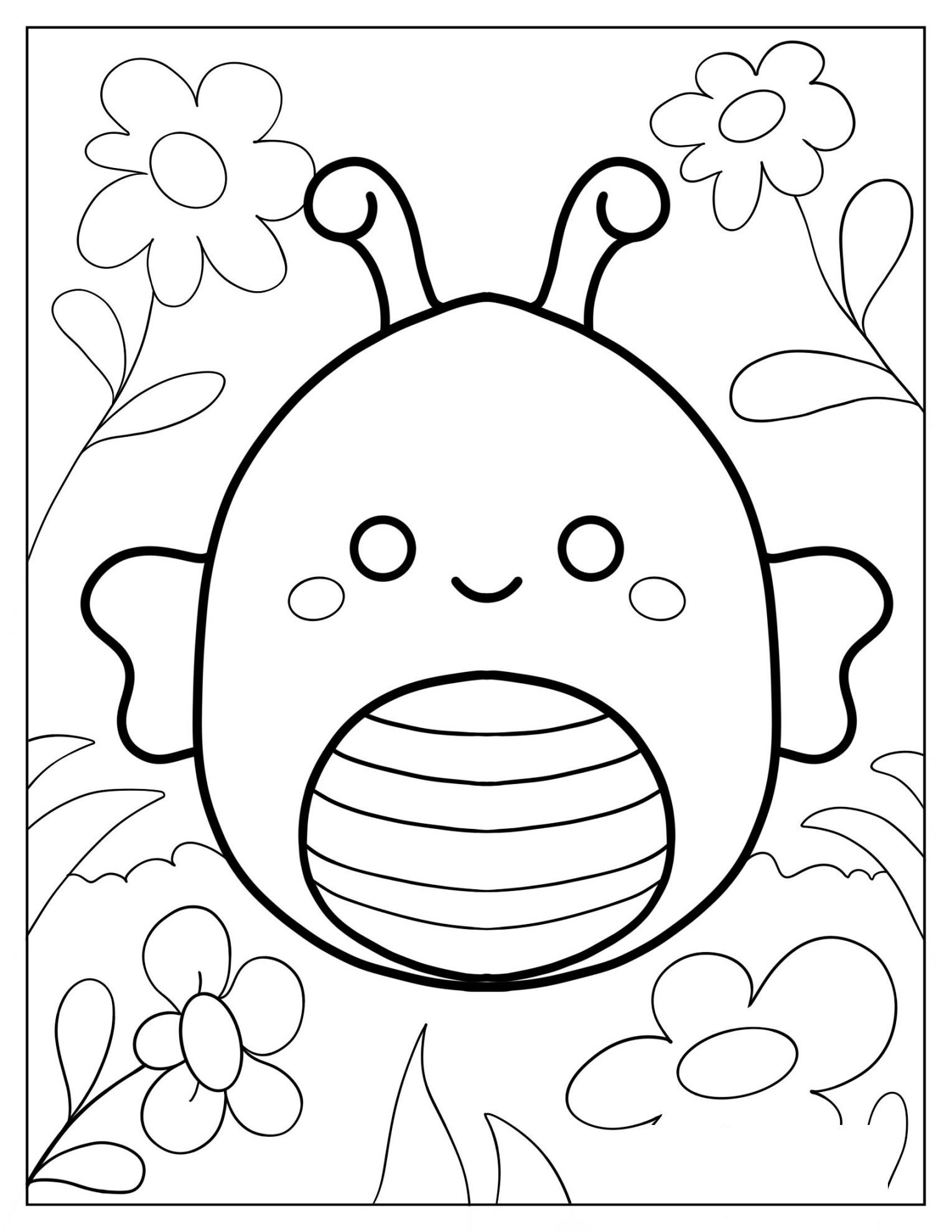 Sunny The Bee Squishmallow With Flowers Coloring Sheet