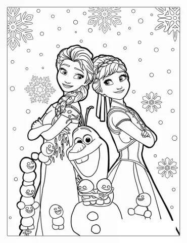 Snow-Babies, Olaf, Anna, And Elsa To Color