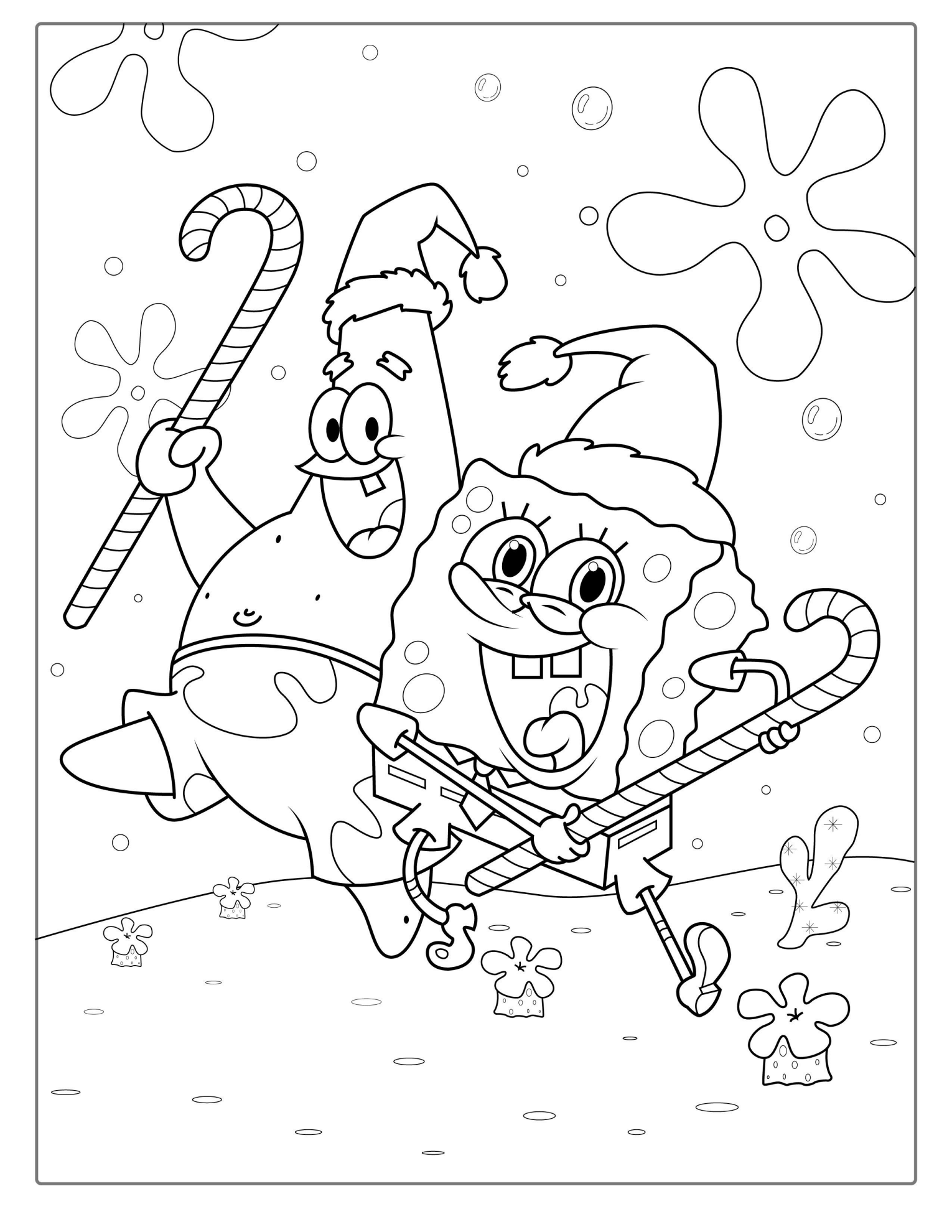 Christmas Themed SpongeBob Coloring Page