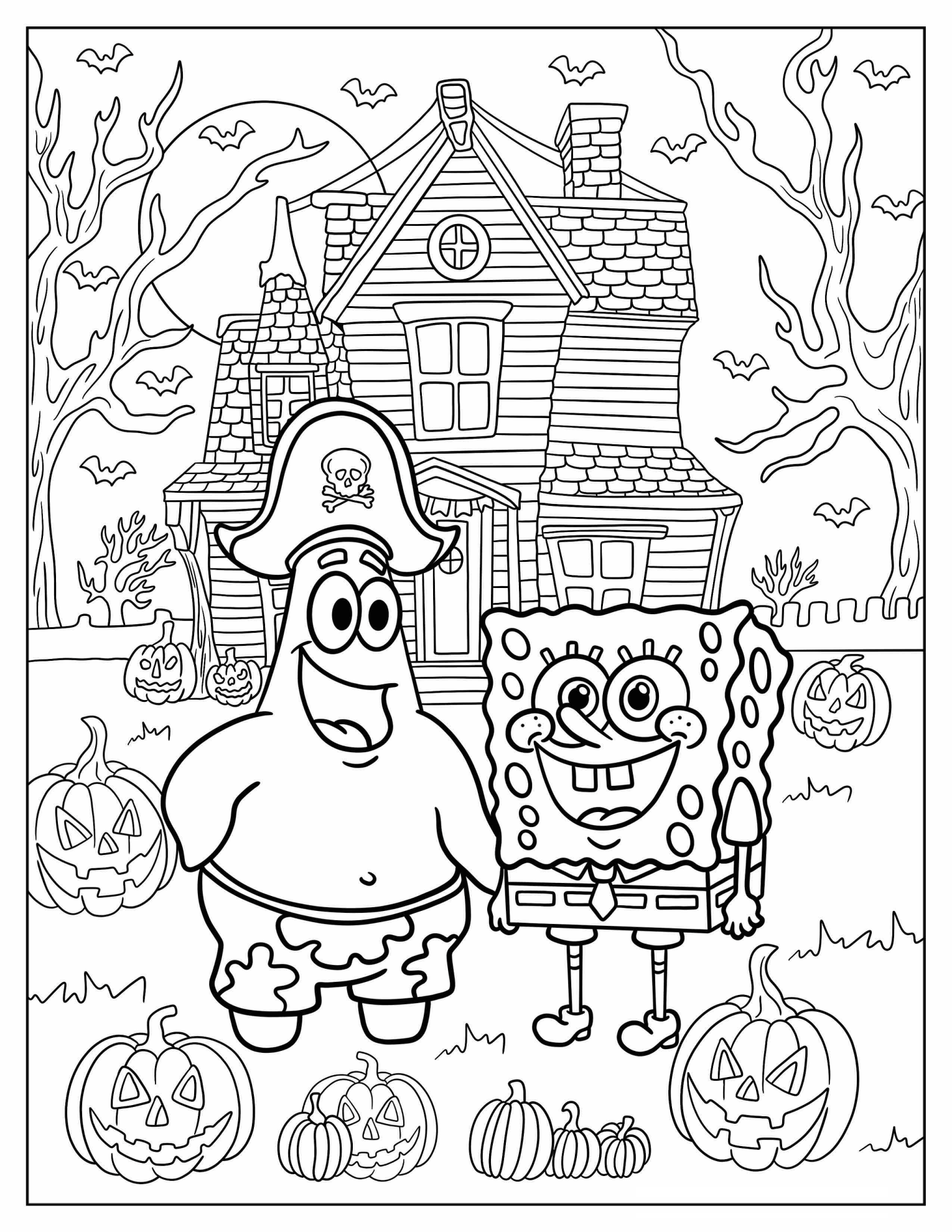 Pirate Patrick Star And SpongeBob On Halloween Coloring Page