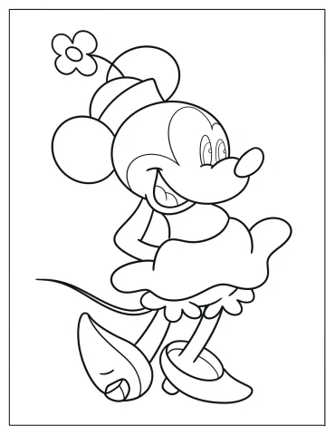 Simple Vintage Minnie Mouse Coloring Page For Kids