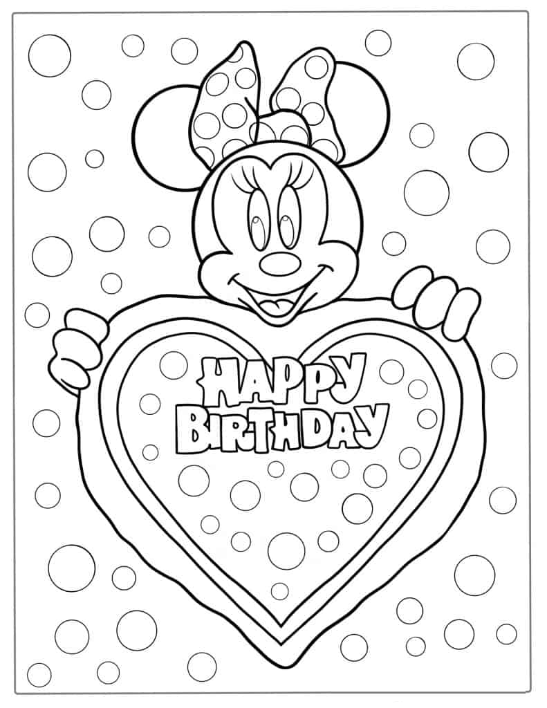 Happy Birthday Minnie Mouse Coloring Page For PArties
