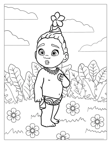 Cute Baby Moana Coloring Page