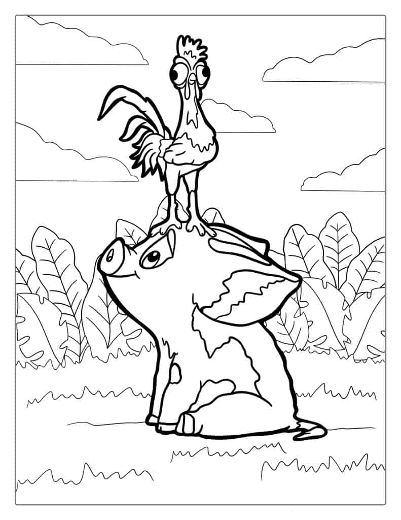 Hei Hei The Chicken And Pua The Pig To Color