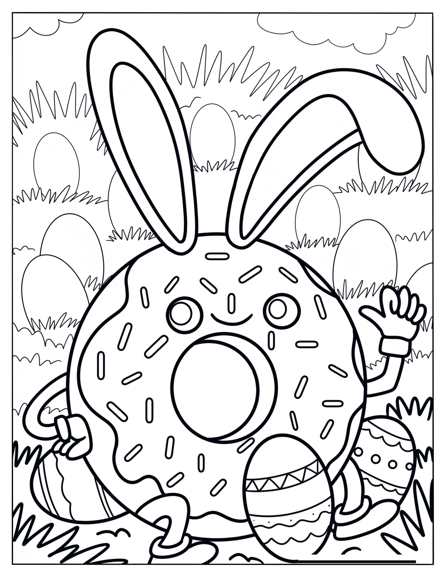 Easter Bunny Donut Surrounded By Eggs Coloring Page