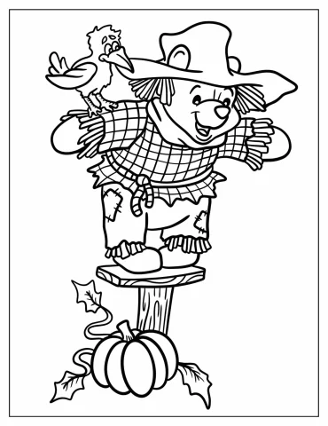 Cute Winnie The Pooh Scarecrow Coloring Sheet For Kids