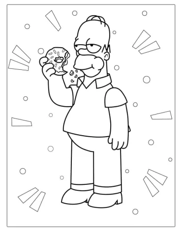 Homer Simpson Eating a Donut To Color