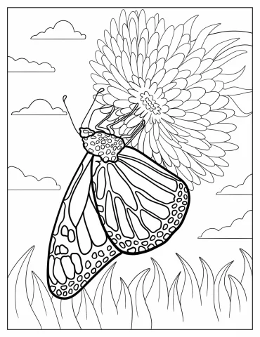 Monarch Butterfly Gathering Pollen From Zinnia Flower