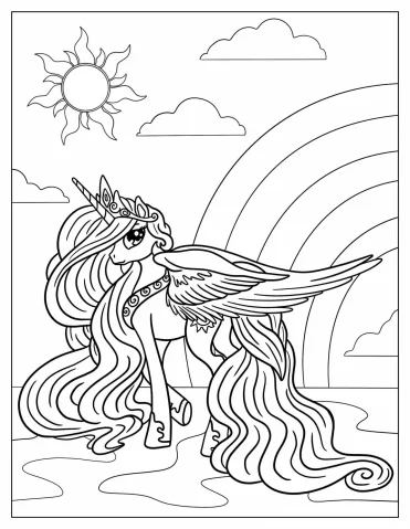 Magical Unicorn Princess With Wings Coloring Page