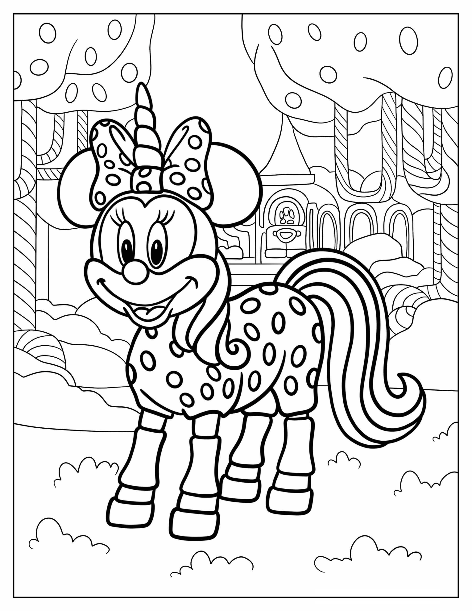 Unicorn Minnie Mouse With Polka Dot Suit Coloring Page