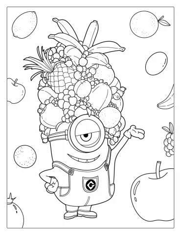 Minion Stuart With Fruit Hat To Color