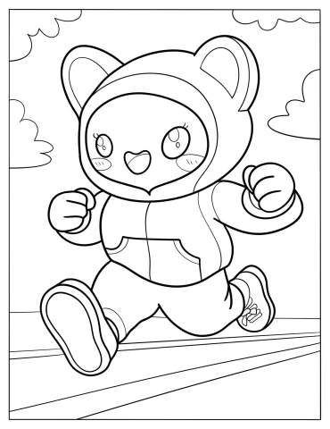 Smiling Kawaii Cat Running Coloring Page