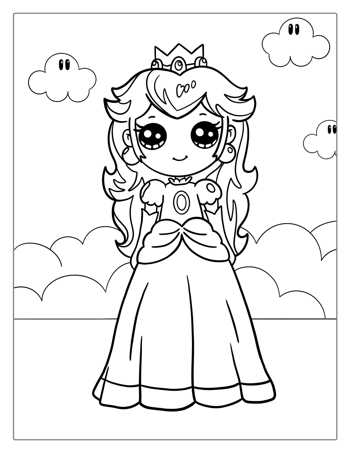 Kawaii Peach Coloring Page For Kids