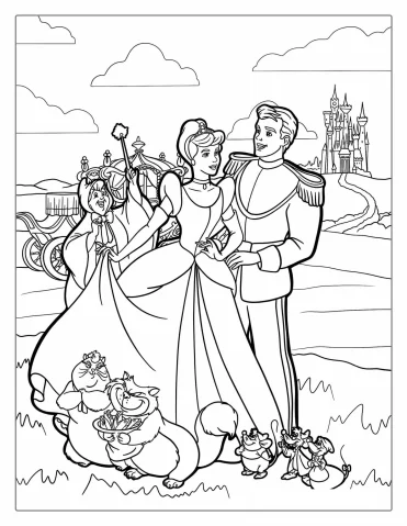 Cinderella And Prince Charming Coloring Sheet For Kids