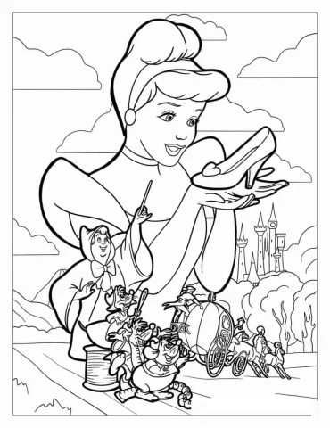 Cinderella With Mice, Fairy And Carriage To Color For Kids