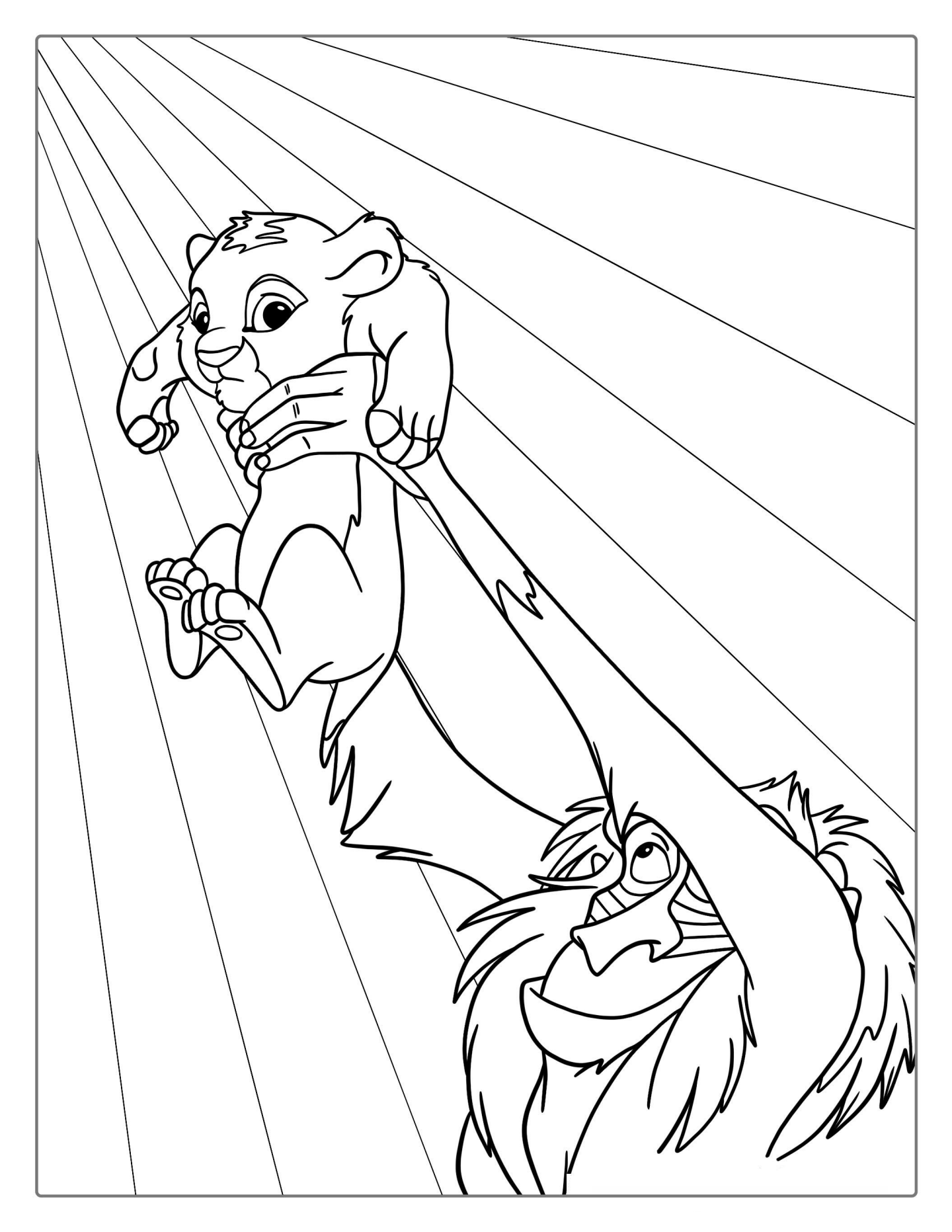 Rafiki Holding Baby Simba Coloring Sheet