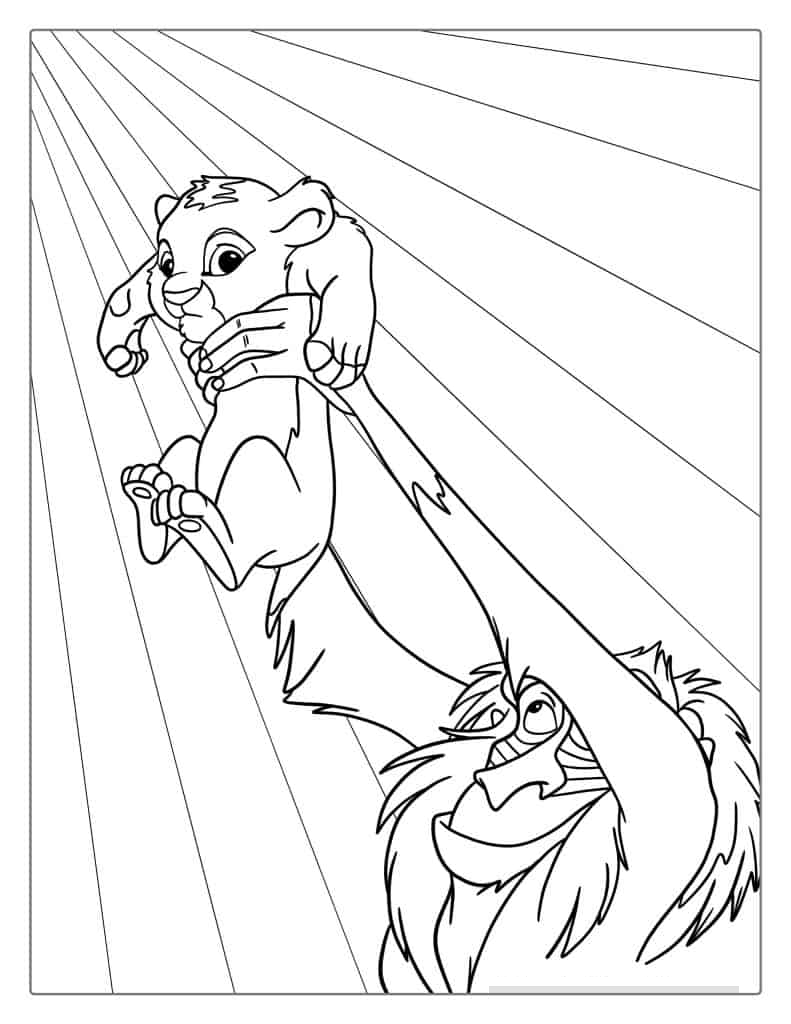 Rafiki Holding Baby Simba Coloring Sheet