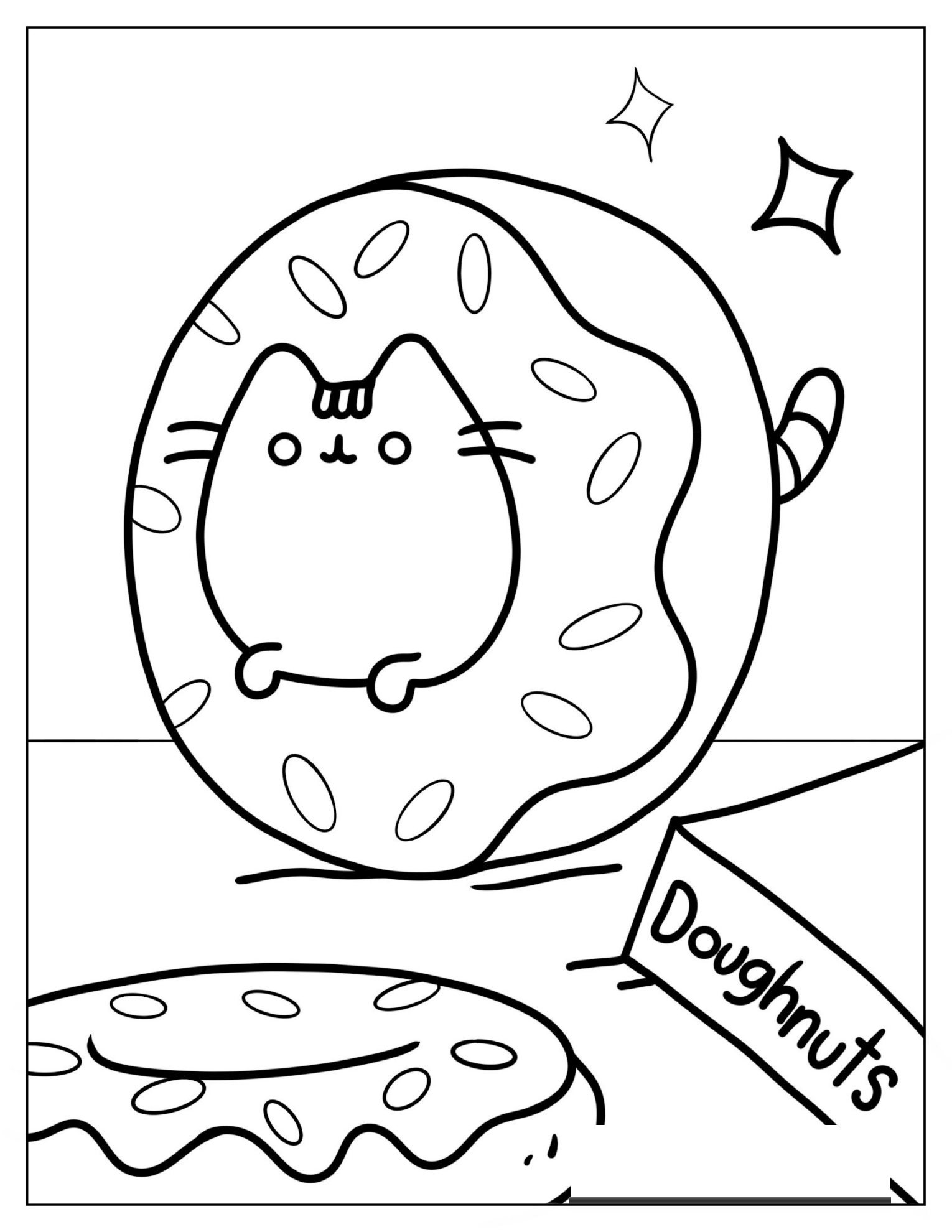Easy Pusheen Cat Donut Coloring Picture