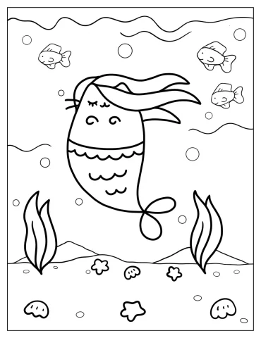 Mermaid Pusheen Coloring Page
