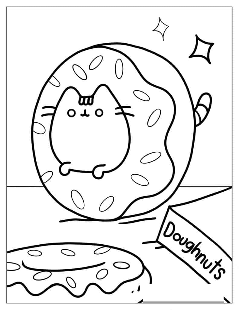 Easy Pusheen Cat Donut Coloring Picture