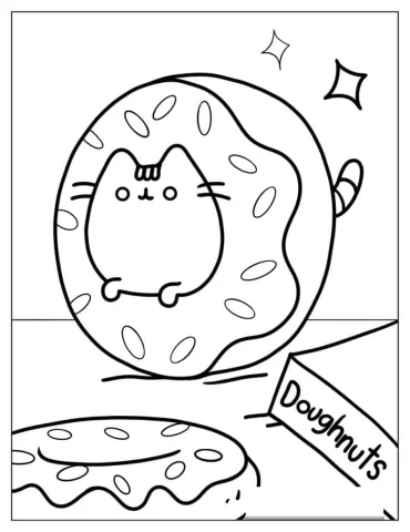 Easy Pusheen Cat Donut Coloring Picture
