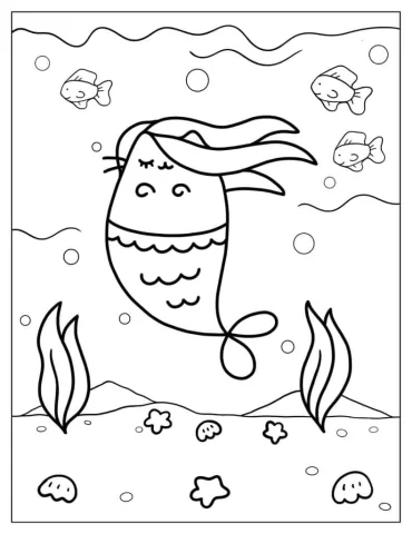 Mermaid Pusheen Coloring Page